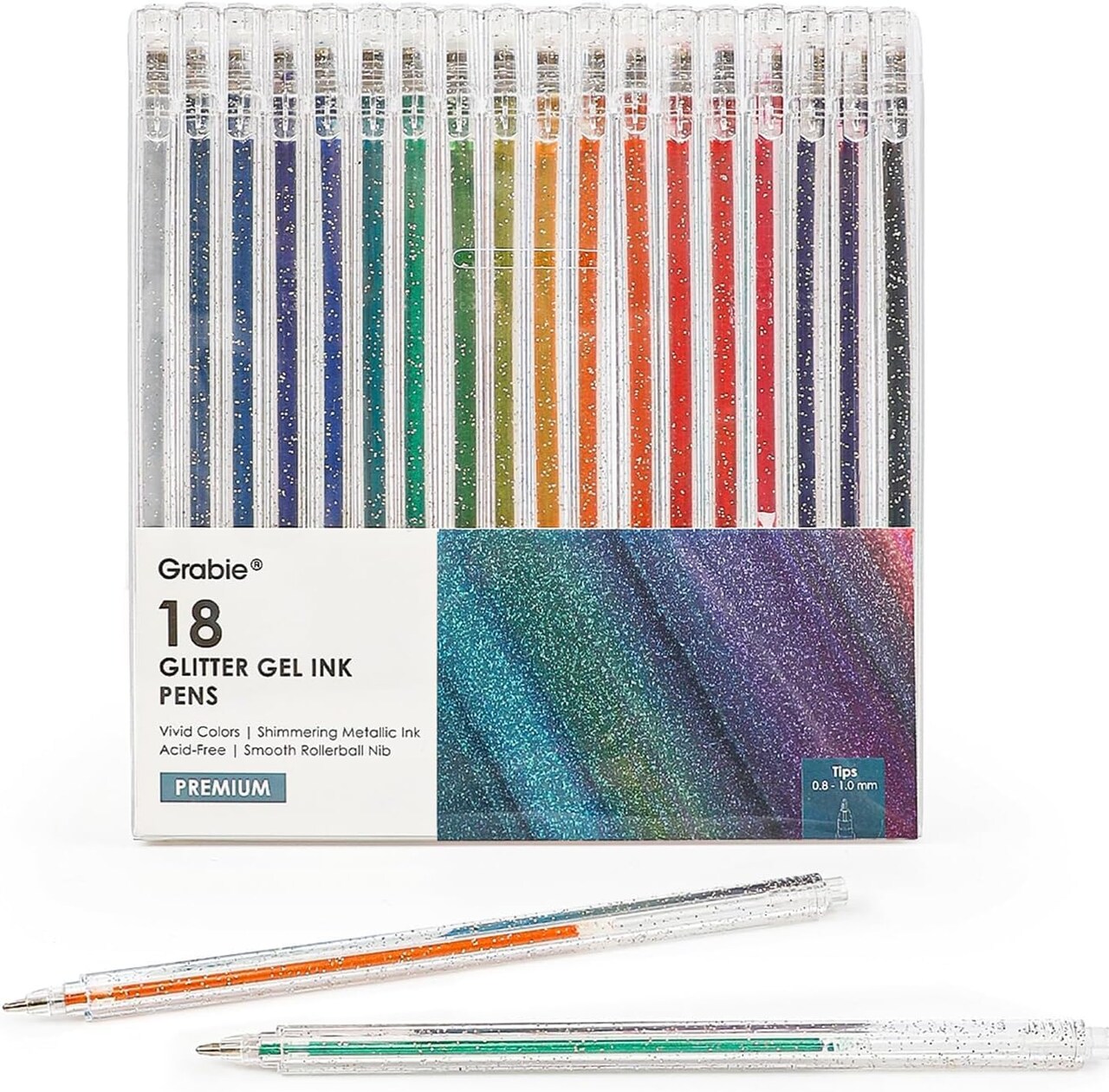 Glitter Gel Ink Pens, Vibrant Glitter Gel Pens Set, Spark Your Creativity with Every Color of the Rainbow (18 Colors Capped Glitter Gel Pens)